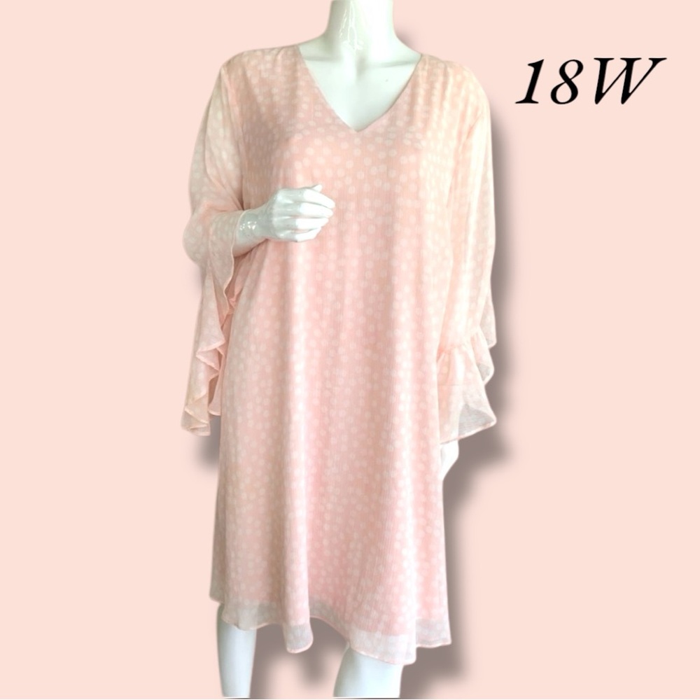 CALVIN KLEIN FLOUNCE SLEEVE BALLET PINK CHIFFON SHIFT DRESS. WOMEN Sz 18W